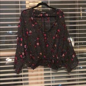 Express Floral Polka Dot Bell Sleeve Top